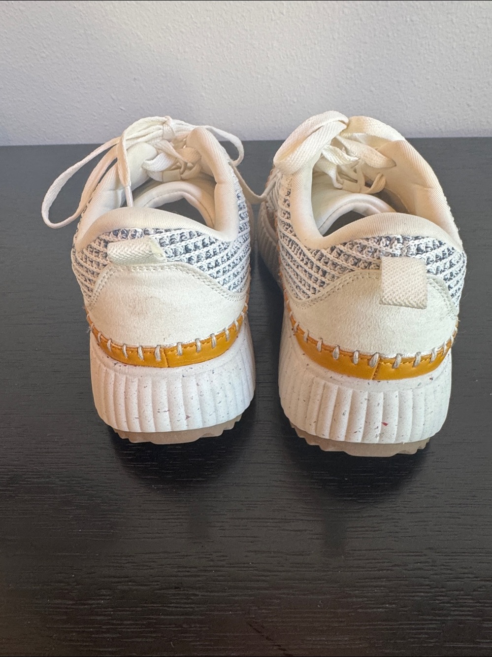 Ladies Dream Pairs White and Mustard Yellow Knit Platform Sneakers - Picture 5 of 5